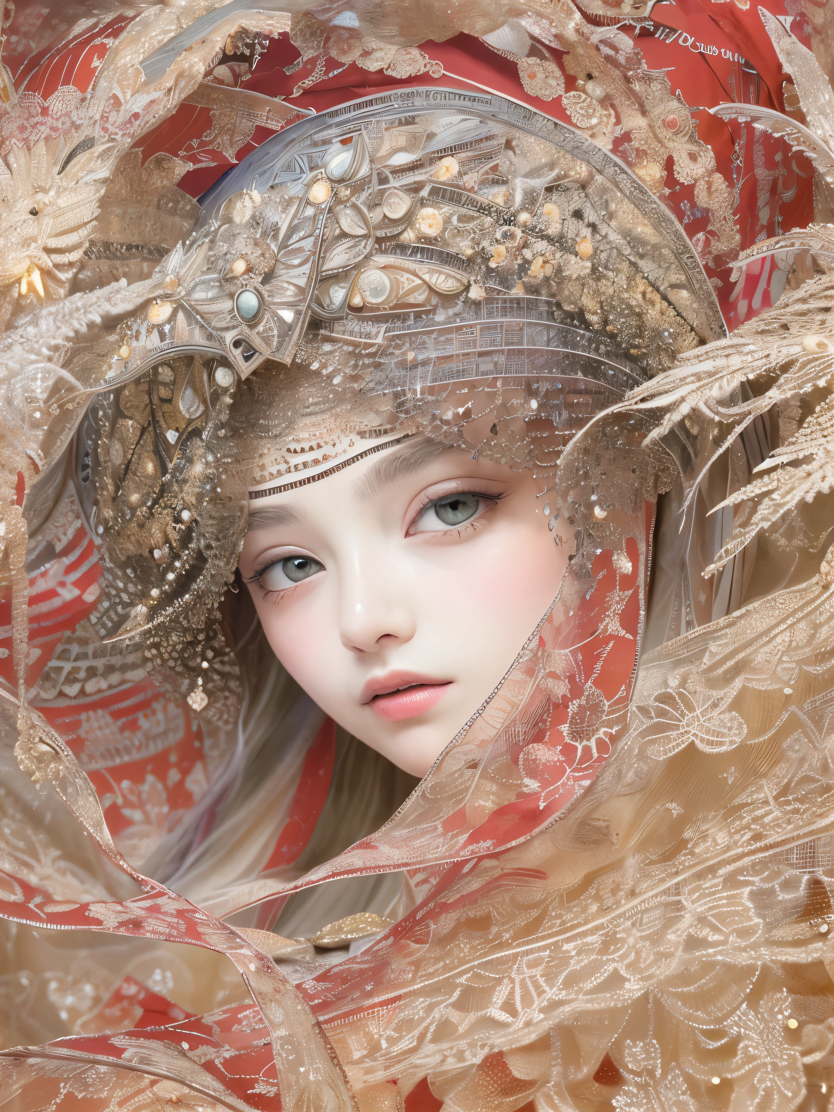 ((((masterpiece))),Arabian beauties、Highest quality, An illustration, Beautiful details shine,
paper_cut, The details of a fragile girl's face captured on camera, Japanese silver grass、wood, moon, Wind,star、Red Mist