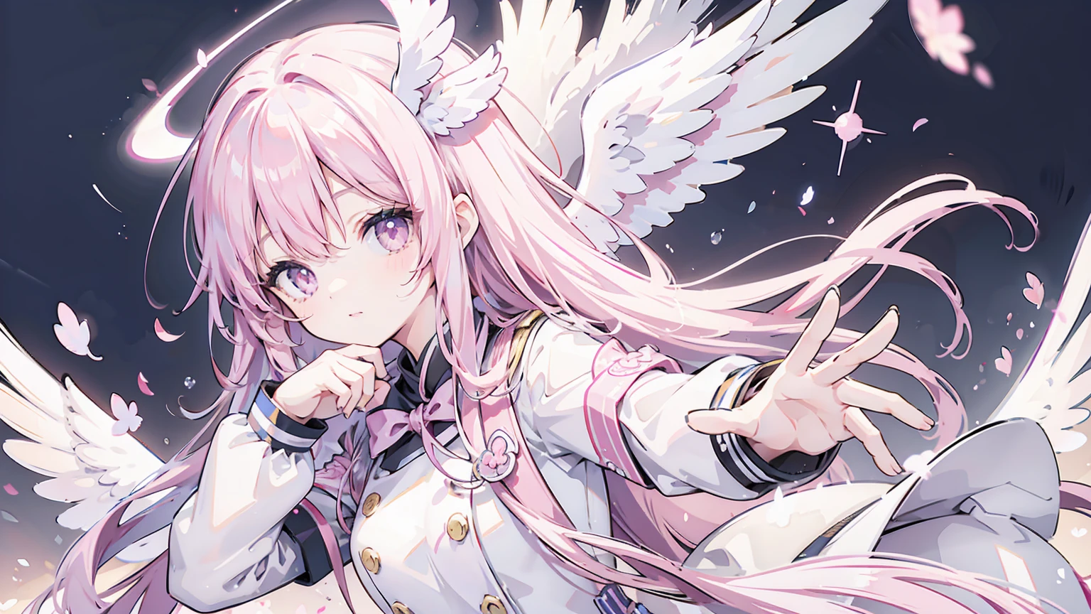 Uni-winged, 、Pink long hair、Angel Halo、Cute Uniform