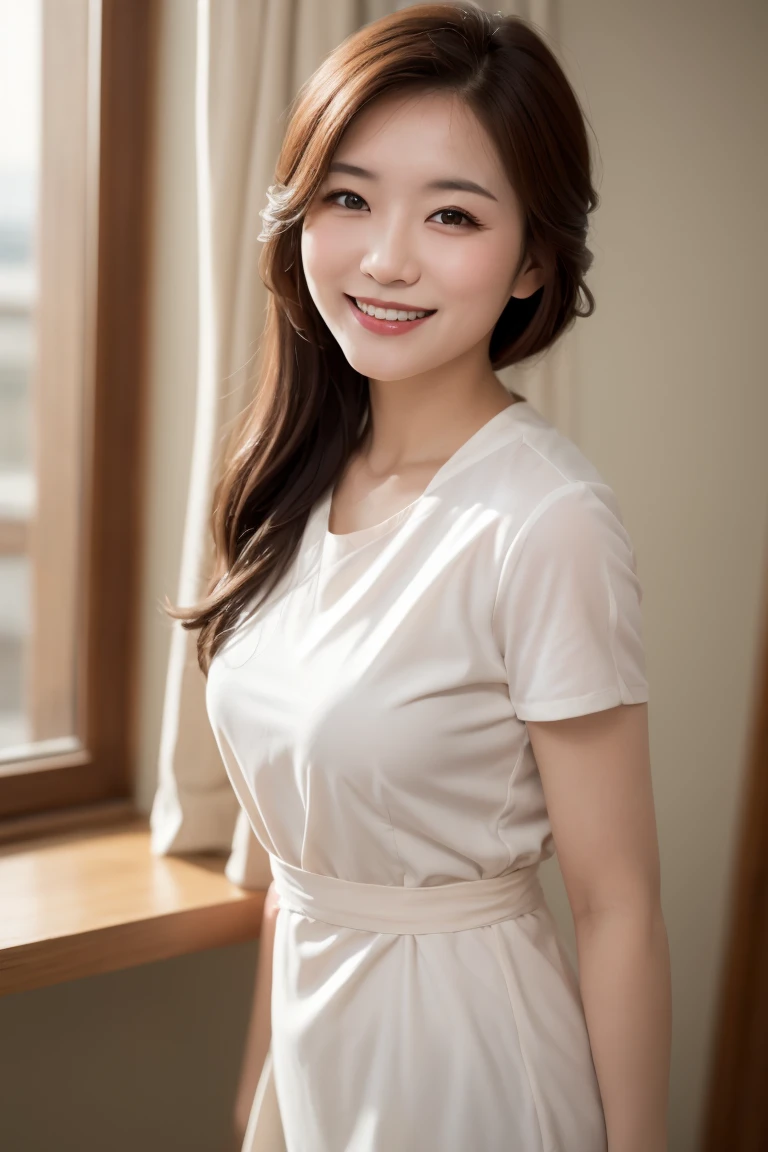 nurse, Highest quality, shape, Very detailed, In detail, High resolution, 8k wallpaper, Perfect dynamic composition, Beautiful details, Natural Lip, 女性nurse, She is smiling in a cute pose.., A masterpiece of the whole body, hospital