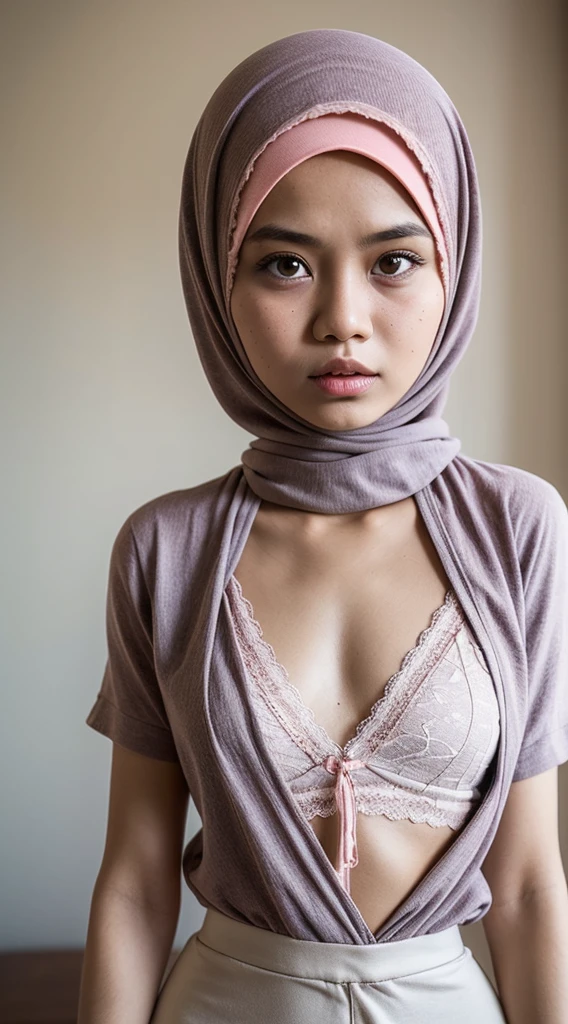((Flat Chest)), Naked, Angry pose, Angry face, (((HIJAB MALAY GIRL))), masutepiece, High quality, UHD 45K, Realistic face, Realistic skin feeling , A Malaysia Lady, , , Very cute and baby-like face, (((FLAT CHEST))), (MATRIX WORLD), ((look In front at the camera and SADNESS)), ((())), (((CUTE GIRL))), ((BROWN PASTEL LIPS)), ((PASTEL LACE)), ((CHUBBY)), ((UNDRESS)). Brown, Flat Chest