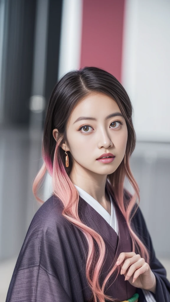 Cute Japanese woman, (), (very cute face), white moisturized skin, looking at the camera, melancholy expression,
BREAK,
Idol,
BREAK,
(wearing cute kimono: 1.3), (highly revealing kimono), very large earrings, short length,
BREAK,
(fighting pose: 1.1),
BREAK,
(long hair), (pink hair: 1.4), (wavy hair), (gradient hair: 1.3), (red hair at the ends),
BREAK,
(realistic: 1.3), masterpiece, perfect lighting, (ultra-high resolution), (8K), (highly detailed: 1.4), (from the front), (full body: 1.4), (symmetrical: 1.2), (one shot),
BREAK,
(Shibuya city in Japan: 1.2),
BREAK,
(Demon Slayer: 1.4),
BREAK,
(Imada Mio: 1.4),