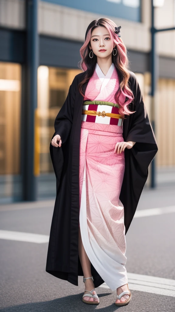 Cute Japanese woman, (16 years old), (very cute face), white moisturized skin, looking at the camera, melancholy expression,
BREAK,
Idol,
BREAK,
(wearing cute kimono: 1.3), (highly revealing kimono), very large earrings, short length,
BREAK,
(fighting pose: 1.1),
BREAK,
(long hair), (pink hair: 1.4), (wavy hair), (gradient hair: 1.3), (red hair at the ends),
BREAK,
(realistic: 1.3), masterpiece, perfect lighting, (ultra-high resolution), (8K), (highly detailed: 1.4), (from the front), (full body: 1.4), (symmetrical: 1.2), (one shot),
BREAK,
(Shibuya city in Japan: 1.2),
BREAK,
(Demon Slayer: 1.4),
BREAK,
(Imada Mio: 1.4),