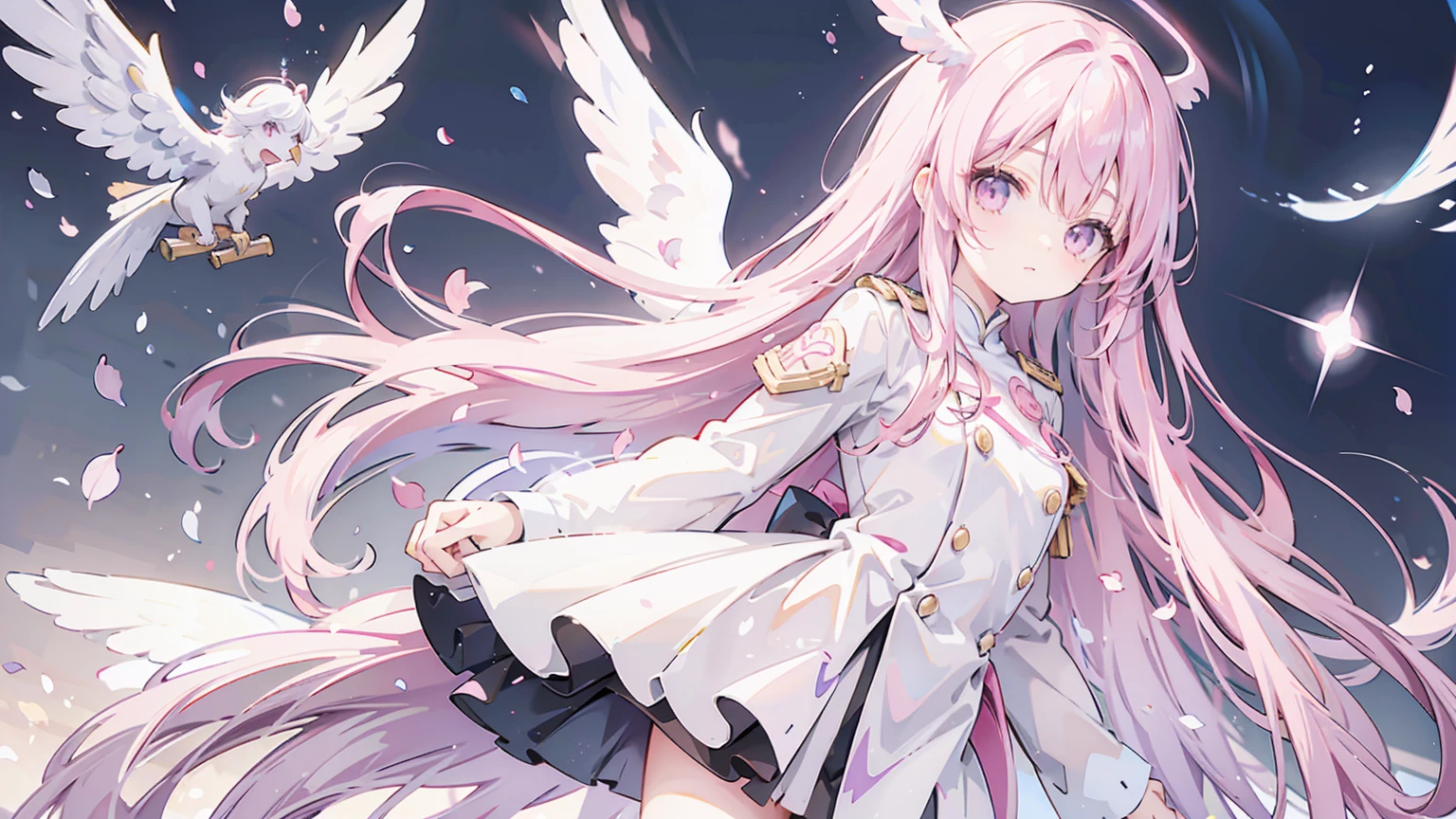 Uni-winged, 、Pink long hair、Angel Halo、Cute Uniform