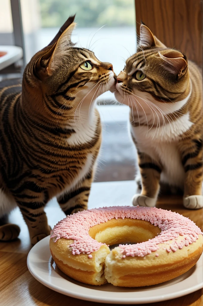 A cute cat eating donuts 