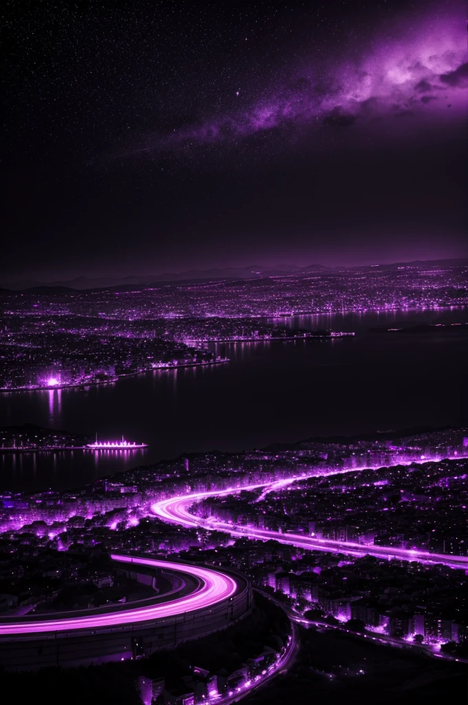 Create a night image with black white red and purple colors