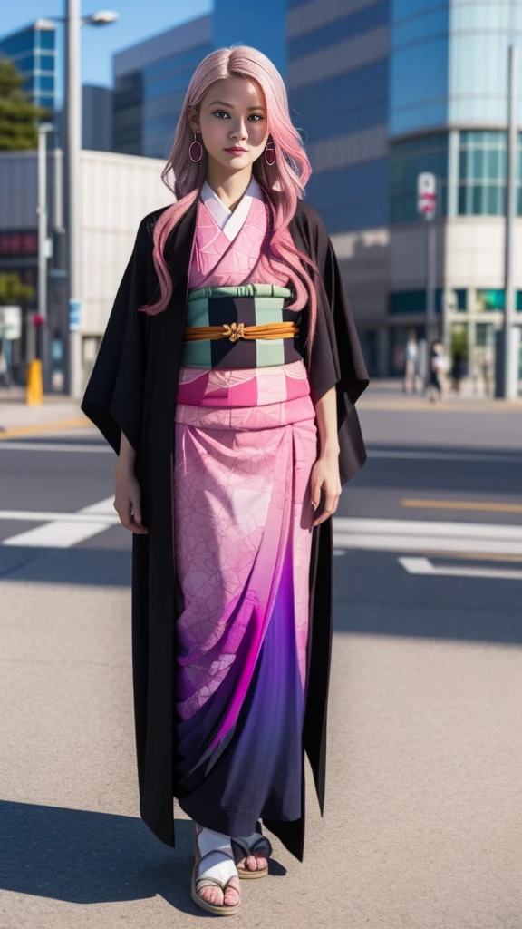 Cute Japanese woman, (), (very cute face), white moisturized skin, looking at the camera, melancholy expression,
BREAK,
Idol,
BREAK,
(wearing cute kimono: 1.3), (highly revealing kimono), very large earrings, short length,
BREAK,
(fighting pose: 1.1),
BREAK,
(long hair), (pink hair: 1.4), (wavy hair), (gradient hair: 1.3), (red hair at the ends),
BREAK,
(realistic: 1.3), masterpiece, perfect lighting, (ultra-high resolution), (8K), (highly detailed: 1.4), (from the front), (full body: 1.4), (symmetrical: 1.2), (one shot),
BREAK,
(Shibuya city in Japan: 1.2),
BREAK,
(Demon Slayer: 1.4),
BREAK,
(Imada Mio: 1.4),