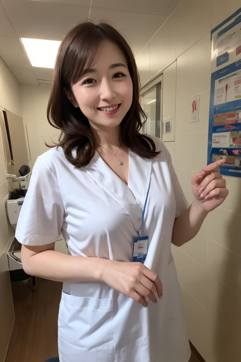 hospital、(nurseユニフォーム、nurseコスチューム、nurseコスプレ、nurse装束、nurse衣装、nurse)、1 girl、Medium breast、Bob Hair、masterpiece:1.3、Raw photo、Highest quality、Highest quality、Detailed image quality、Detailed Background、Standing in a hospital room、