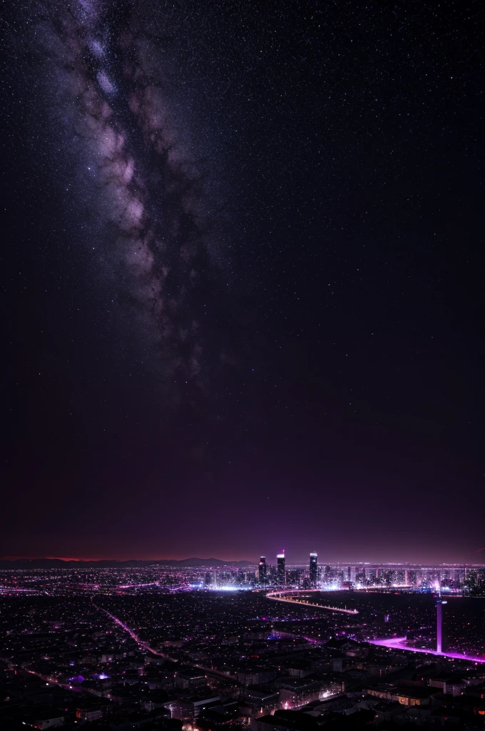 Create a nighttime image with colors; black white red and purple