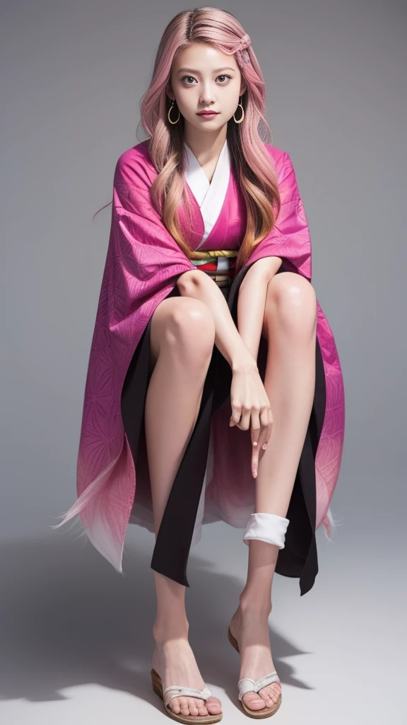 Cute Japanese woman, (16 years old), (very cute face), white moisturized skin, looking at the camera, melancholy expression,
BREAK,
Idol,
BREAK,
(wearing cute kimono: 1.3), (highly revealing kimono), very large earrings, short length,
BREAK,
(fighting pose: 1.1),
BREAK,
(long hair), (pink hair: 1.4), (wavy hair), (gradient hair: 1.3), (red hair at the ends),
BREAK,
(realistic: 1.3), masterpiece, perfect lighting, (ultra-high resolution), (8K), (highly detailed: 1.4), (from the front), (full body: 1.4), (symmetrical: 1.2), (one shot),
BREAK,
(Shibuya city in Japan: 1.2),
BREAK,
(Demon Slayer: 1.4),
BREAK,
(Imada Mio: 1.4),
