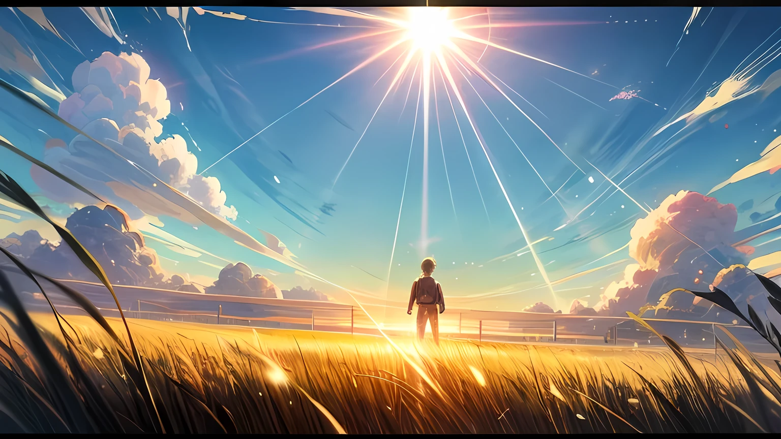 Cinematic background) field with grass sun shine asepis 2D