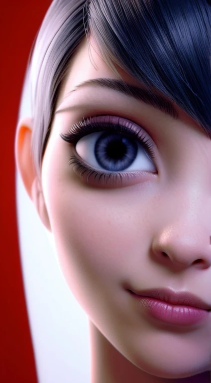 Close-up focus on 1 slim model, wearing a blue blouse, black hair with pixie cut, high qualiy, work of art, best qualityer, extremely detaild .