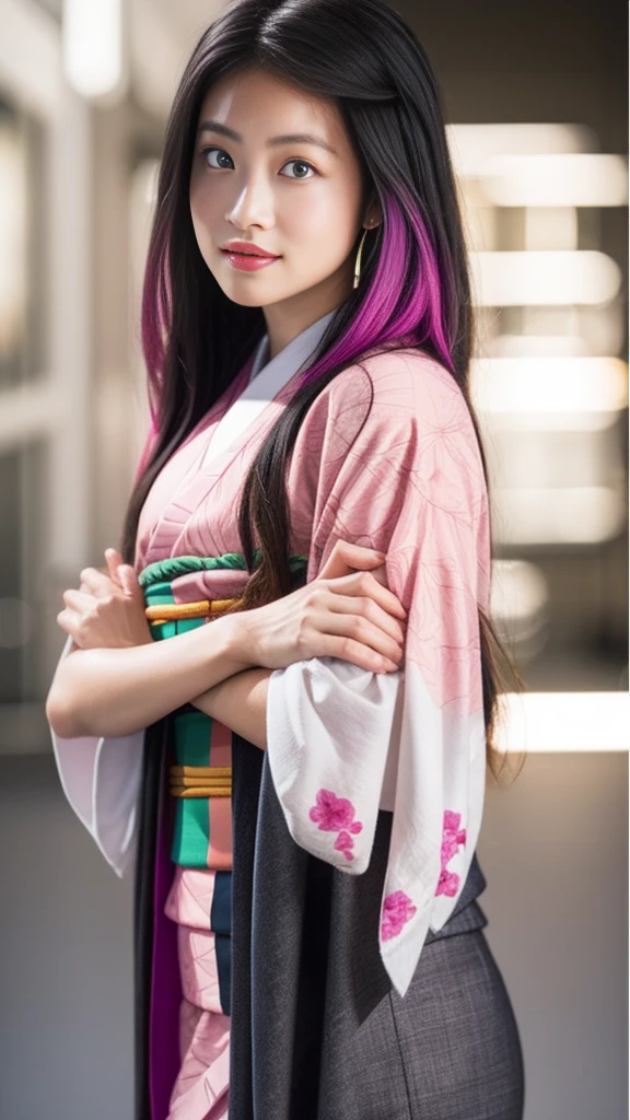 Cute Japanese woman, (16 years old), (very cute face), white moisturized skin, looking at the camera, melancholy expression,
BREAK,
Idol,
BREAK,
(wearing cute kimono: 1.3), (highly revealing kimono), very large earrings, short length,
BREAK,
(fighting pose: 1.1),
BREAK,
(long hair), (pink hair: 1.4), (wavy hair), (gradient hair: 1.3), (red hair at the ends),
BREAK,
(realistic: 1.3), masterpiece, perfect lighting, (ultra-high resolution), (8K), (highly detailed: 1.4), (from the front), (full body: 1.4), (symmetrical: 1.2), (one shot),
BREAK,
(Shibuya city in Japan: 1.2),
BREAK,
(Demon Slayer: 1.4),
BREAK,
(Imada Mio: 1.4),