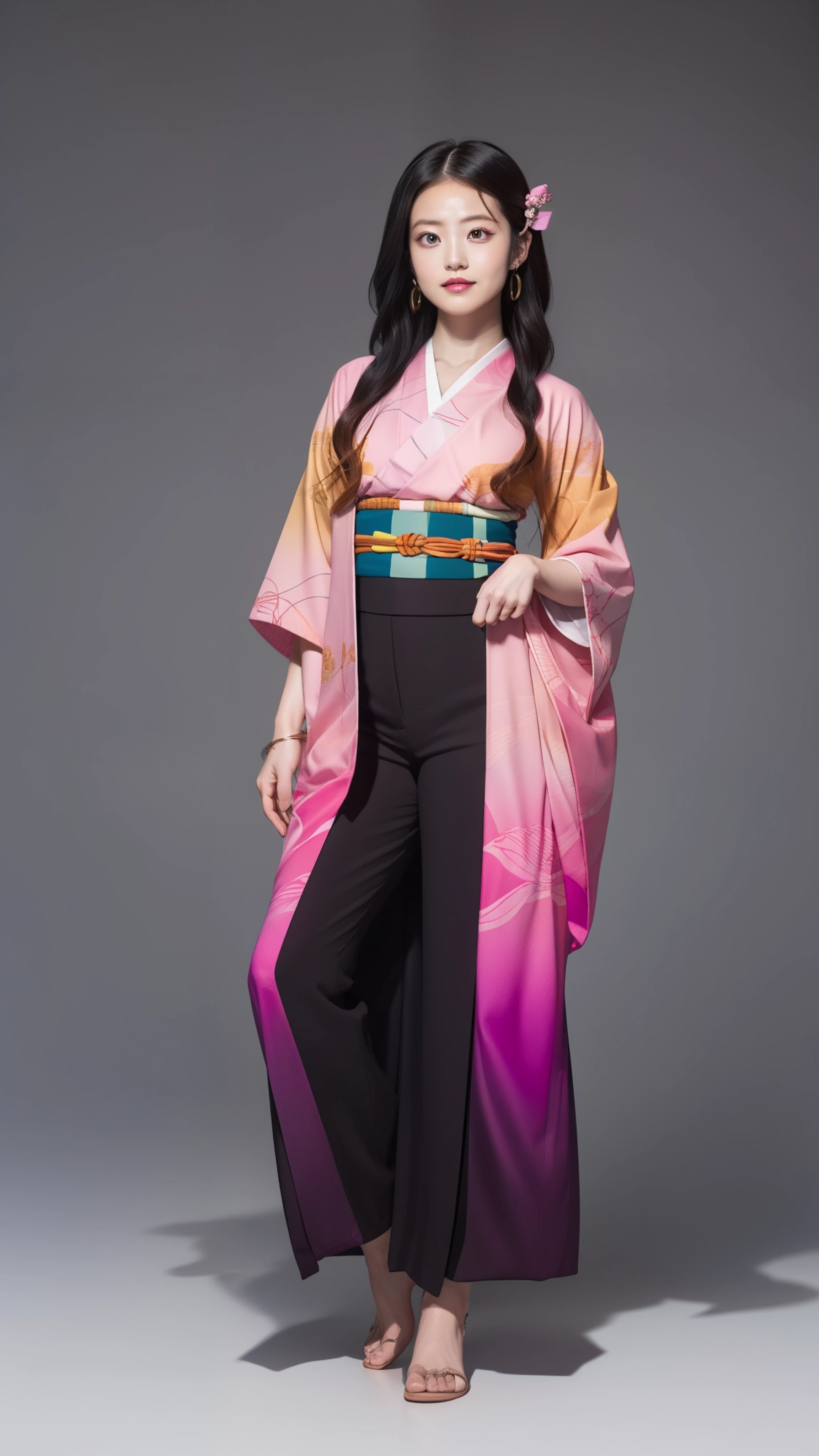 Cute Japanese woman, (16 years old), (very cute face), white moisturized skin, looking at the camera, melancholy expression,
BREAK,
Idol,
BREAK,
(wearing cute kimono: 1.3), (highly revealing kimono), very large earrings, short length,
BREAK,
(fighting pose: 1.3),
BREAK,
(long hair), (pink hair: 1.2), (wavy hair), (gradient hair: 1.3), (red hair at the ends),
BREAK,
(realistic: 1.3), masterpiece, perfect lighting, (ultra-high resolution), (8K), (highly detailed: 1.4), (from the front), (full body: 1.4), (symmetrical: 1.2), (one shot),
BREAK,
(Shibuya city in Japan: 1.2),
BREAK,
(Demon Slayer: 1.4),
BREAK,
(Imada Mio: 1.4),