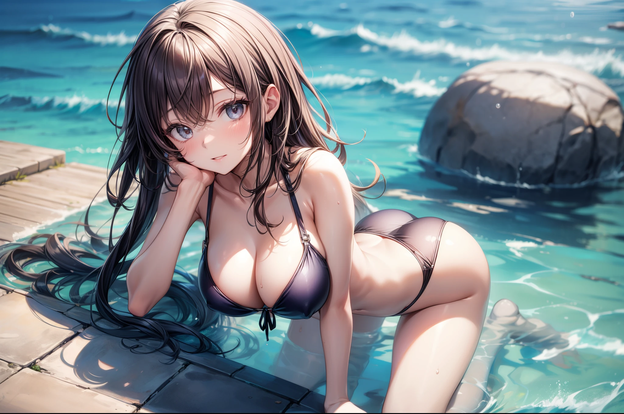 masterpiece, best quality, high quality, detailed, ultra detailed, hyper detailed, insanely detailed, exquisite, beautiful, FHD, Full-HD, 4K, 8K, 16K, highres, absurdres,summer girls!!,swim suit,(dynamic angle),full body