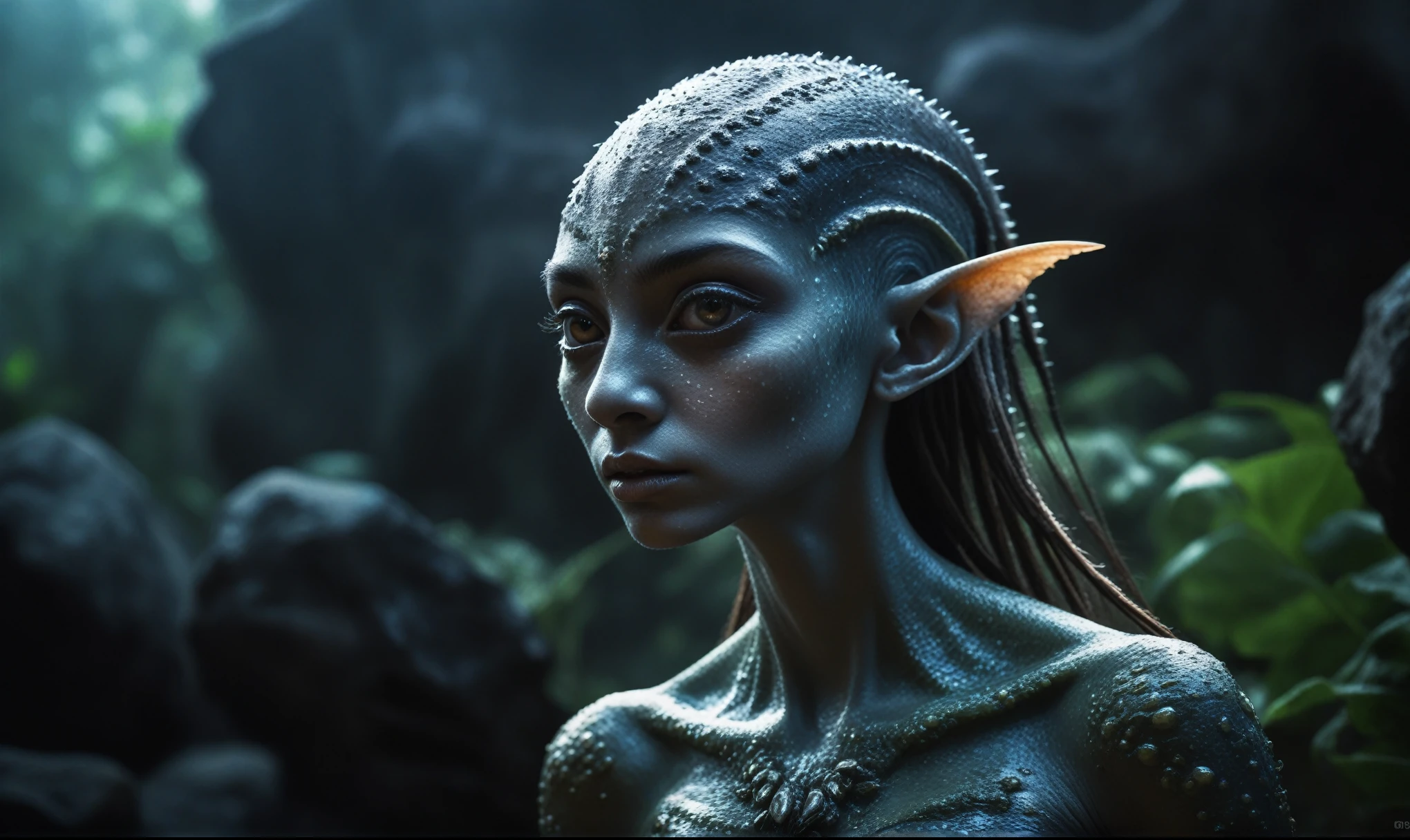 full body shot,beggar deep niobium paladium The Alien Entity,native italian babychild, wants eat,survival in criminal city of future, Technicolor,natural skin textures, hyper realism, hyper detailed,Extremely detailed,High contrast,Masterpiece,Realistic,Ultra Detailed, intricate details,realistic humid leather,extremly intricate,Epic Realistic, cinematic style,irina yermolova,high contrast,hdr,extremely detailed, deep night landscape photo,masterpiece,intricate details,faded,eyes extremely detailed, high detailed eyes,8k resolution,RAW,retina, Nikon Z9,China,orc, Guangxi Zhuang ,tkt style, perfect, Elf,kiwi,transition between two art styles, Ink painting to photorealism, Double contact, X-ray, Creative, vivid light, masterpiece, fantasy, Abstract, Surrealism, super detailed, high resolution, stop:35;(((creature with a spectral and ghostly appearance)). Her skin is pale, almost translucent,ancient rock paintings of the first people,sharkfish's leather