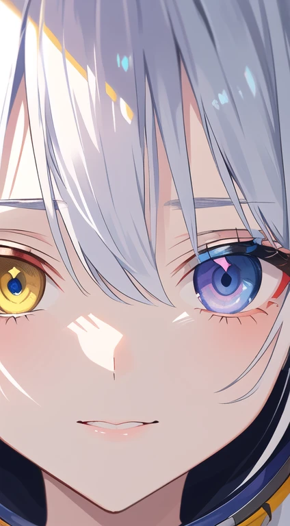 (A close-up of a masterpiece:1.5)0.9], (Space and astronauts:1.2) (Disheveled silver hair:1.1) (Heterochromia yellow eyes and blue eyes:1.2) (Space Helmet:1.0) (Colored stars in my eyes:1.0) (Shining Light:1.1) (Big Lips:0.9)