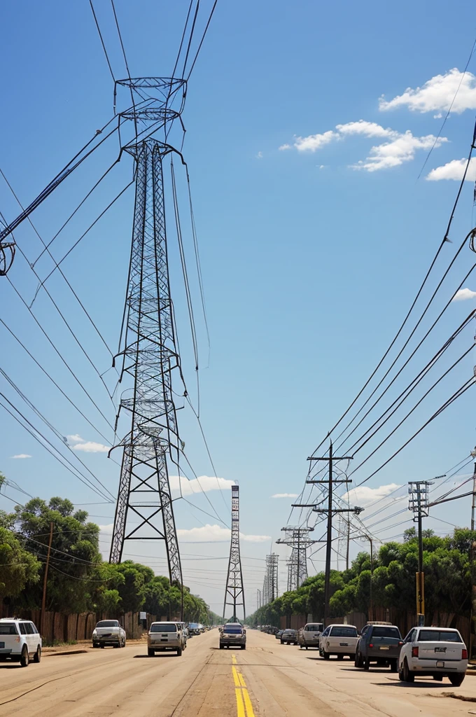 HV tower Transmission line across african street