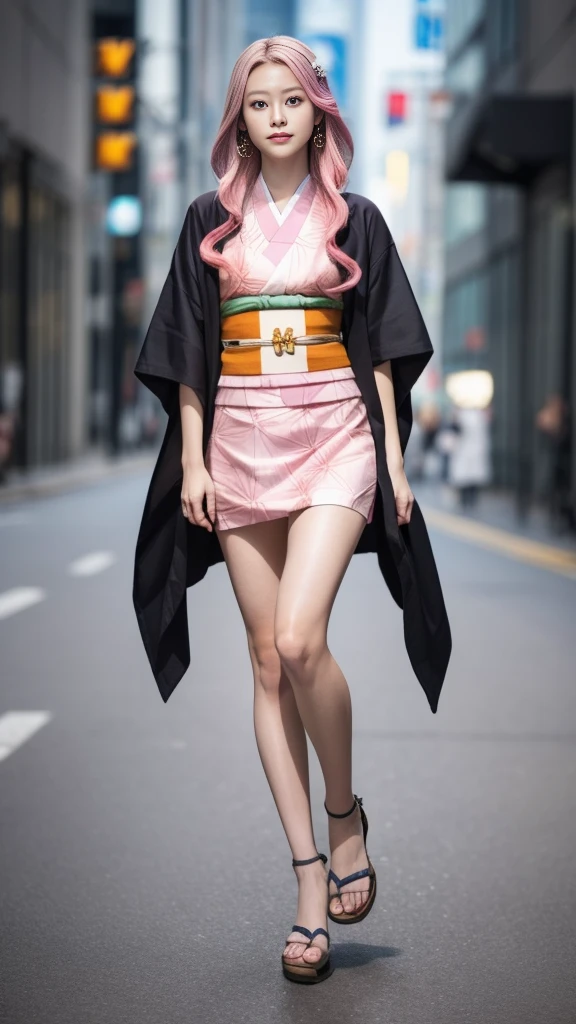 Cute Japanese woman, (16 years old), (very cute face), white moisturized skin, looking at the camera, melancholy expression,
BREAK,
Idol,
BREAK,
(wearing cute kimono: 1.3), (highly revealing kimono), very large earrings, short length,
BREAK,
(fighting pose: 1.1),
BREAK,
(long hair), (pink hair: 1.4), (wavy hair), (gradient hair: 1.3), (red hair at the ends),
BREAK,
(realistic: 1.3), masterpiece, perfect lighting, (ultra-high resolution), (8K), (highly detailed: 1.4), (from the front), (full body: 1.4), (symmetrical: 1.2), (one shot),
BREAK,
(Shibuya city in Japan: 1.2),
BREAK,
(Demon Slayer: 1.4),
BREAK,
(Imada Mio: 1.4),