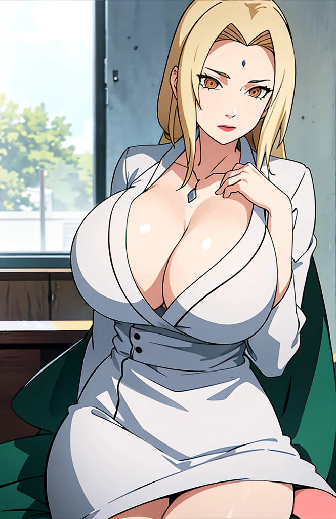 (Big tits), white shirt, (long coat), black tight skirt,  fullbody, cleavage, good anatomy, masterpiece, best quality, 4k, 8k, professional photography, soft light, sharp focus, 1 girl, blonde hair, at classroom, blonde hair, parted banks, detailed face, detailed eyes, brown eyes, black pupils, open lips, lipstick, close up view, whiteboard