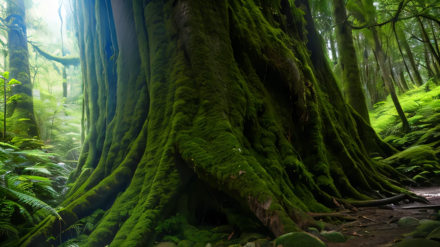 (16K,masterpiece,Highest quality),Primary forest、Sunlight、Light production、Ultra-realistic、Ultra-high resolution、Yakushima、moss