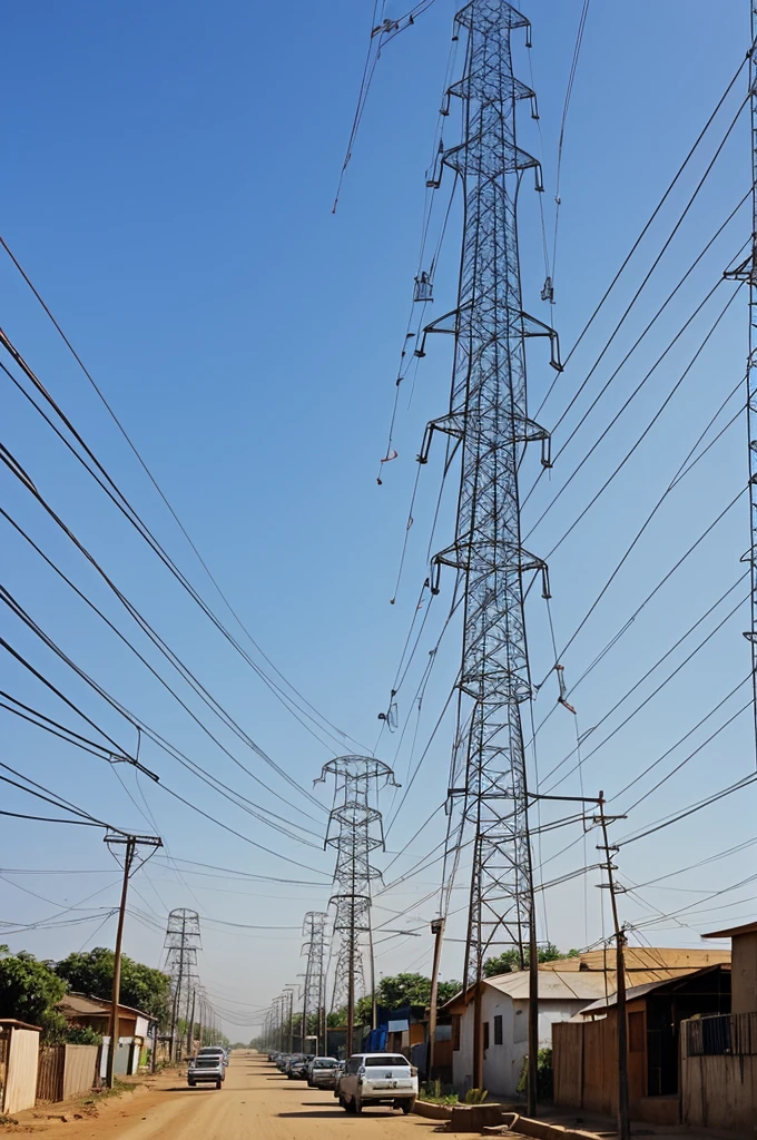HV tower power Transmission line across local african street