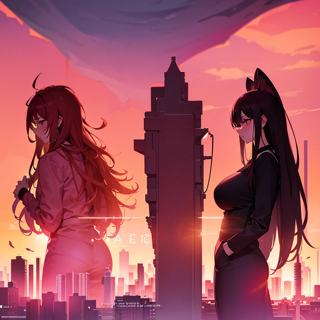 Make me a cover for a music album with a background in pink and orange tones that simulate the sunrise, with the silhouette of a city in the background. On top, the elegant typography in black that says "Before the Album".