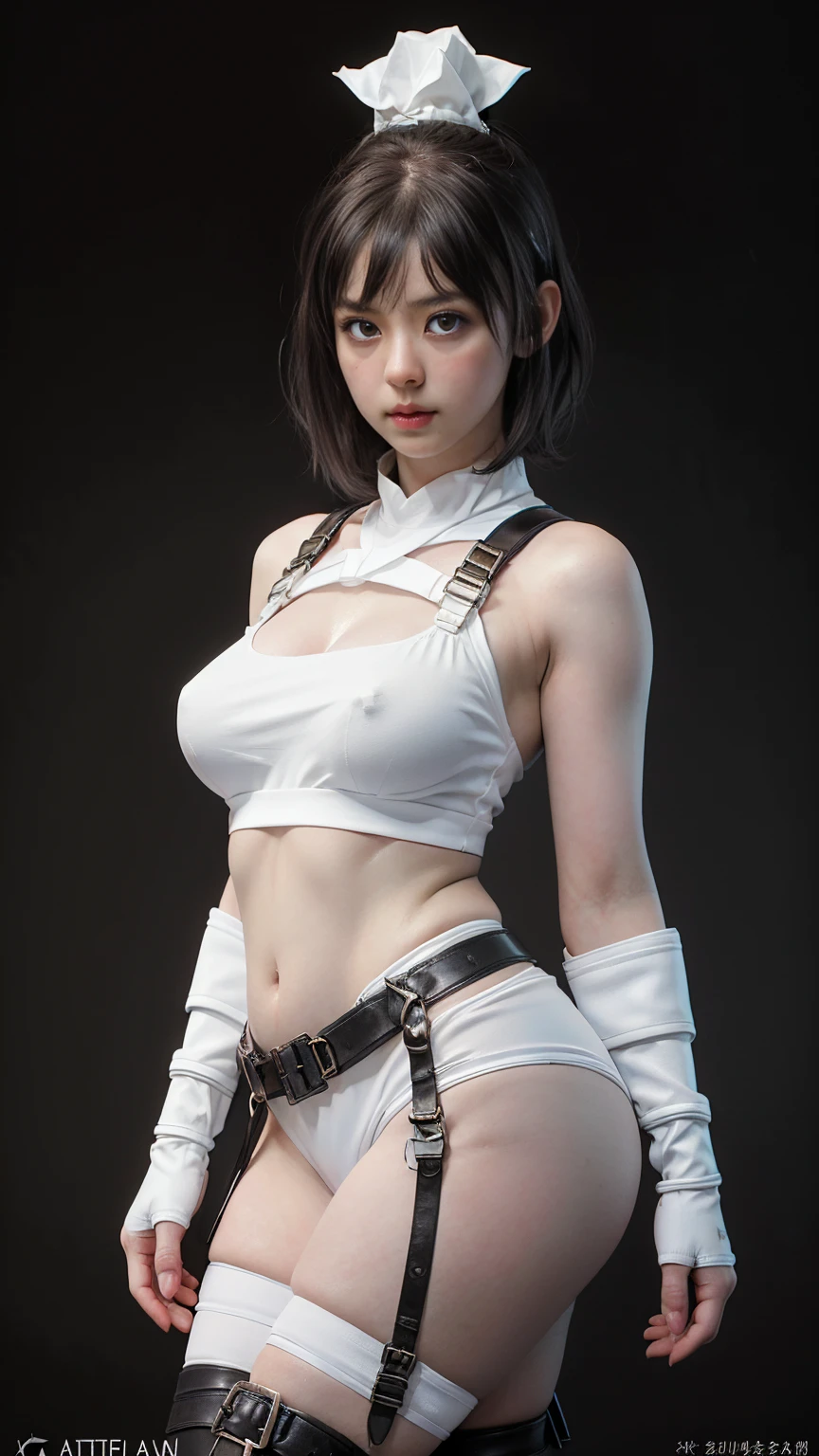 "((Highest quality,16K,High resolution,masterpiece:1.6)),Very detailedな,Very detailed,(Realistic,photoRealistic,photo-Realistic:1.37), (Huge and stunning goddess shot, Very hot and sexy,((short hair)), Great beauty, Perfect balance, Beautiful body,((White skin:1.5)), Slim body beauty: 1.4),there is a woman in a red bikini and black leather Harness, Red and black cyberpunk outfit, Wearing a shiny breastplate, Cyberpunk Costume, Wear professional clothing and protective equipment, I rode a lot, Harnesses and garters, Wearing a sexy crop top, Funny costumes, Post-apocalyptic atmosphere, Very sexy devil costume, Cyberpunk Angry Gorgeous Goddess, skintight red leather armor, Harness, Soft indirect lighting in the studio,((Delicate artwork on a dark grey background))、((A beautiful figure that stands out against a dark background))、