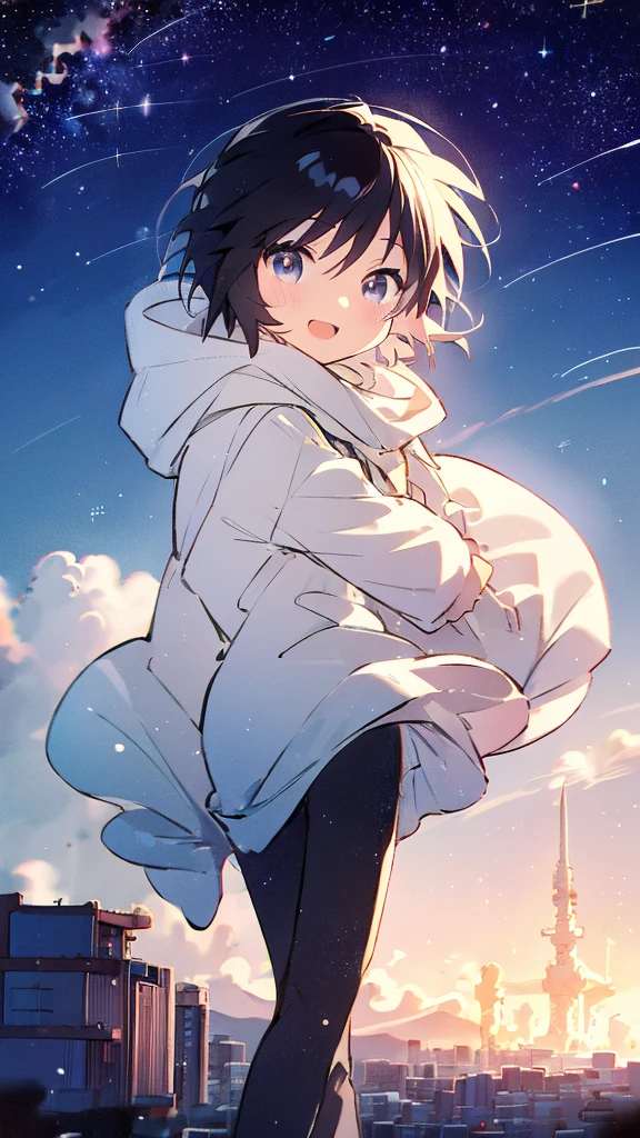 Fuji Mountain,Walking down the street,Girl,Black Hair,milky way,Twinkling Stars々,Beautiful sky