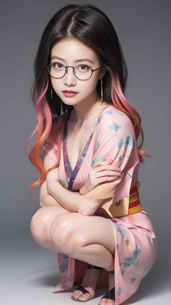 Cute Japanese woman, (16 years old), (Very cute face), White moist skin, Looking at the camera, Melancholy expression, (Glasses: 1.4),
BREAK,
Idol,
BREAK,
(Wearing cute kimono: 1.3), (Highly revealing kimono), Very large earrings, Short length,
BREAK,
(Fighting pose: 1.1),
BREAK,
(Long hair), (Pink hair: 1.4), (Wavy hair), (Gradient hair: 1.3), (Red hair at the ends),
BREAK,
(Realistic: 1.3), Masterpiece, Perfect lighting, (Ultra high resolution), (8K), (Highly detailed: 1.4), (From the front), (Full body: 1.4), (Symmetrical: 1.2), (One shot),
BREAK,
(Shibuya city in Japan: 1.2),
BREAK,
(Demon Slayer: 1.4),
BREAK,
(Imada Mio: 1.4),