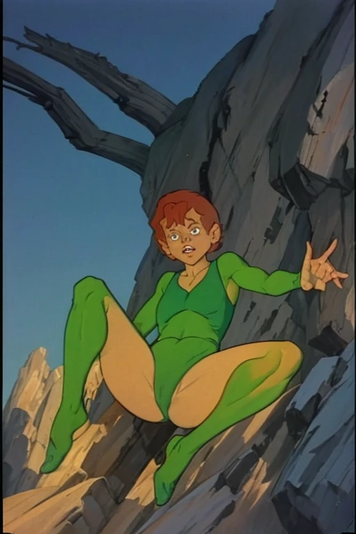 a redhead cartoon character dressed in a green leotard, very muscular, a young male wizard, 1980s cartoon, animated episode still, Presto (((mad)))