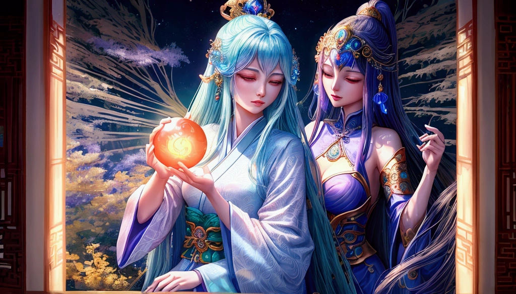 Alafed image of woman holding a crystal ball in her hand, Woman holding an orb, Chinese Fantasy, Digital fantasy art ), Beautiful Celestial Magician, Japanese Goddess, Fantastic fantasy, Inspired by Ai Xuan, Digital Art Fantasy Art, Cyansia Fantasy, trending Digital fantasy art, Fantasy art style, Etherial, Japanese Fantasy, Beautiful Fantasy Empress