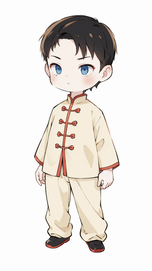 Boy, Chinese, expressionless, two-dimensional, cartoon, simple line design, full body photo, frontal view, frontal view, high definition, hand-painted lines,