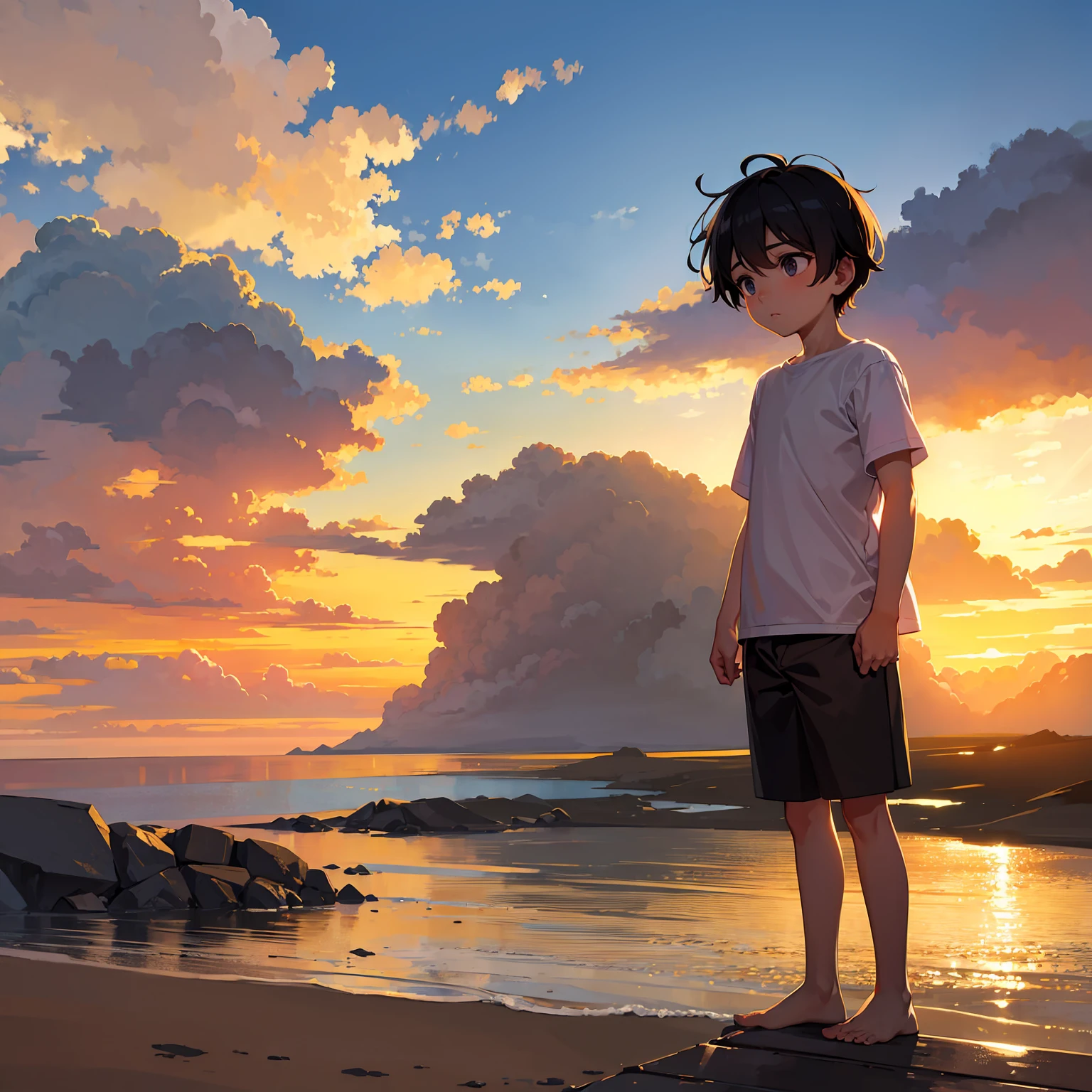 Boy watching the sunrise of one day