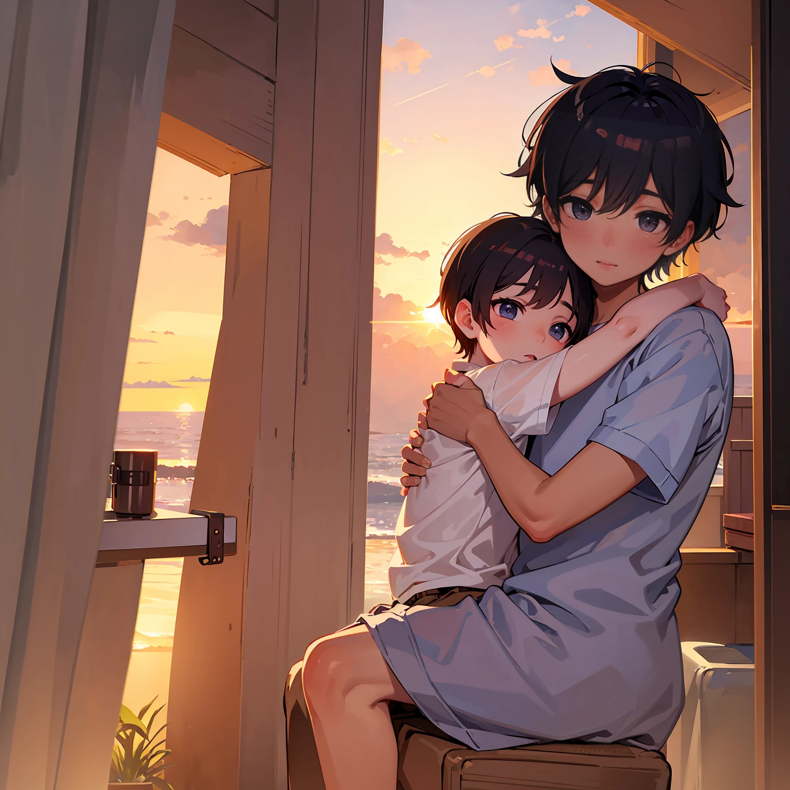 Boy watching the sunrise of one day