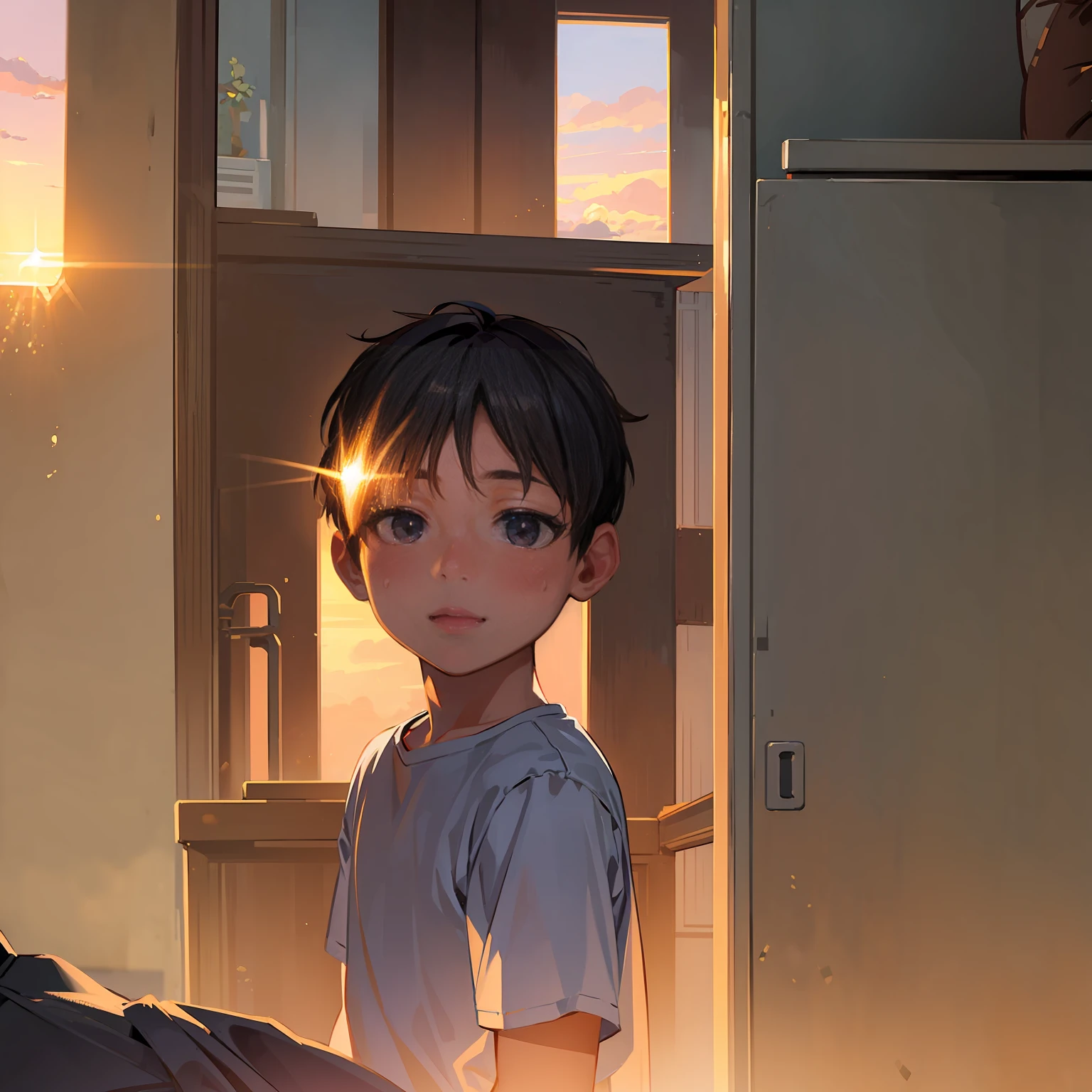 Boy watching the sunrise of one day