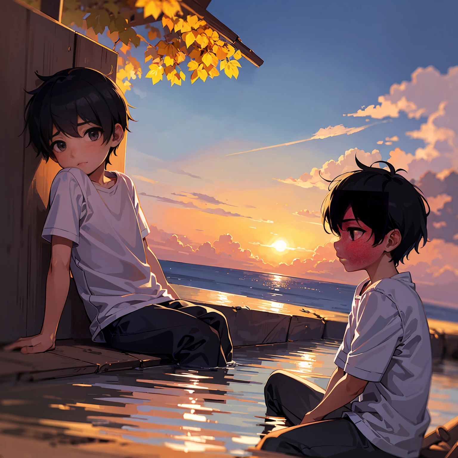 Boy watching the sunrise of one day
