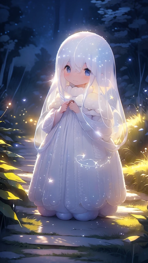 ((masterpiece))、((Highest quality))、((Realistic feel))、((landscape))、((A woolen path leading to the starry sky、Light color:1.6))、(Egg-sized kitten angel、Rim Light)、Tilt Up、Pitch Black、heart、The heart is transparent、Moonlight shines、Immersion、The sky is high、The sky is wide、Falling Stars、Different dimension space、Fractal Art、Aurora Color Spectrum、Scheimpflug、High Contrast、Highest quality、Highest Resolution、Ultra-detailed、Super beautiful graphics