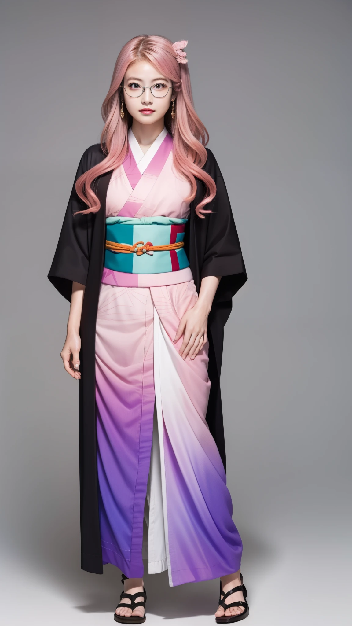 Cute Japanese woman, (16 years old), (Very cute face), White moist skin, Looking at the camera, Melancholy expression, (Glasses: 1.4),
BREAK,
Idol,
BREAK,
(Wearing cute kimono: 1.3), (Highly revealing kimono), Very large earrings, Short length,
BREAK,
(Fighting pose: 1.1),
BREAK,
(Long hair), (Pink hair: 1.4), (Wavy hair), (Gradient hair: 1.3), (Red hair at the ends),
BREAK,
(Realistic: 1.3), Masterpiece, Perfect lighting, (Ultra high resolution), (8K), (Highly detailed: 1.4), (From the front), (Full body: 1.4), (Symmetrical: 1.2), (One shot),
BREAK,
(Shibuya city in Japan: 1.2),
BREAK,
(Demon Slayer: 1.4),
BREAK,
(Imada Mio: 1.4),