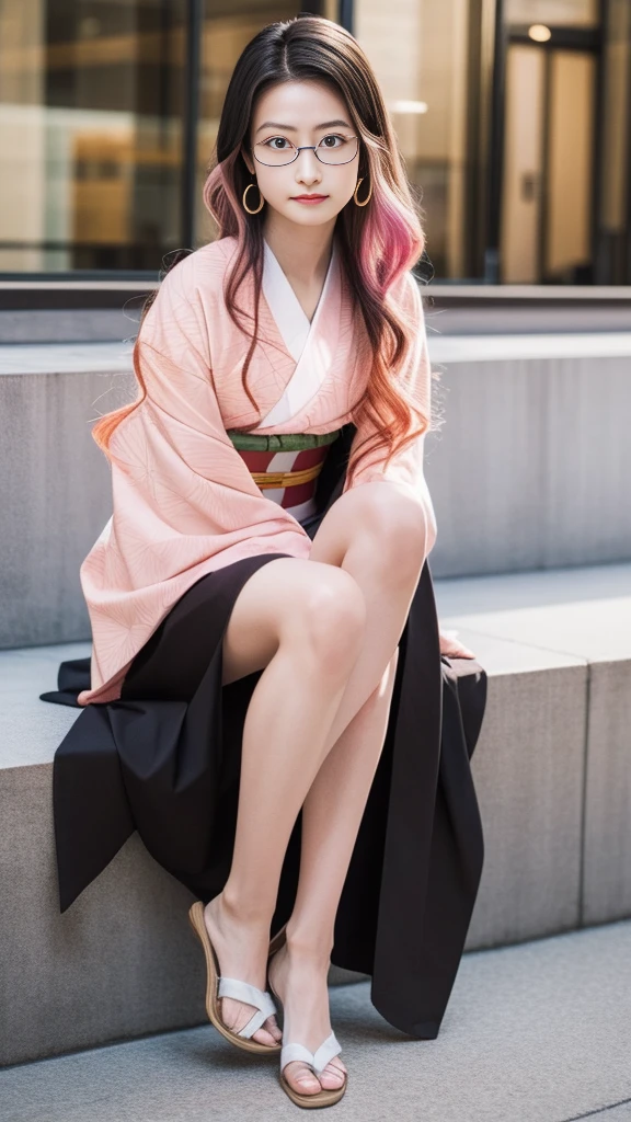 Cute Japanese woman, (16 years old), (Very cute face), White moist skin, Looking at the camera, Melancholy expression, (Glasses: 1.4),
BREAK,
Idol,
BREAK,
(Wearing cute kimono: 1.3), (Highly revealing kimono), Very large earrings, Short length,
BREAK,
(Fighting pose: 1.1),
BREAK,
(Long hair), (Pink hair: 1.4), (Wavy hair), (Gradient hair: 1.3), (Red hair at the ends),
BREAK,
(Realistic: 1.3), Masterpiece, Perfect lighting, (Ultra high resolution), (8K), (Highly detailed: 1.4), (From the front), (Full body: 1.4), (Symmetrical: 1.2), (One shot),
BREAK,
(Shibuya city in Japan: 1.2),
BREAK,
(Demon Slayer: 1.4),
BREAK,
(Imada Mio: 1.4),