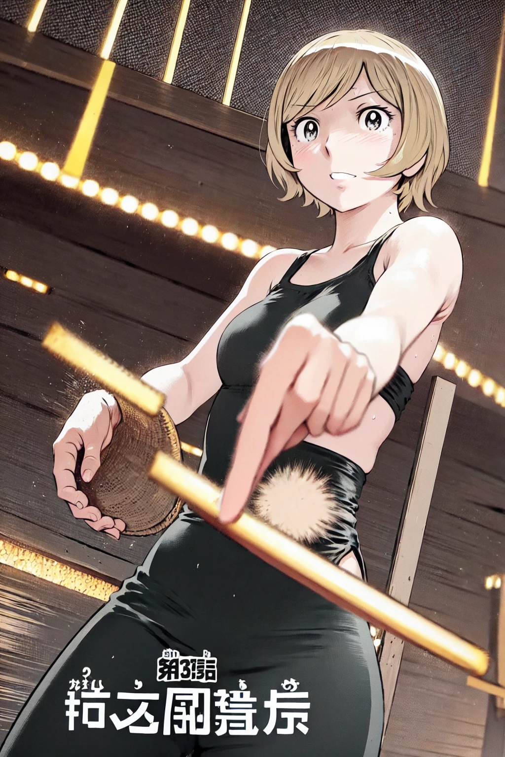 、(masterpiece、Highest quality)、Highest quality, Ultra-high resolution, (((masterpiece))), alone, Sweat、Big eyes, Sleeveless、Outdoor、Floral Dress、Composition from the front、(後ろCut your hair short、short hair、blonde、woman)、Shortcuts、Embarrassed face、Cut your hair short、可愛いwomanの子、Big Breasts、Browsing Caution
