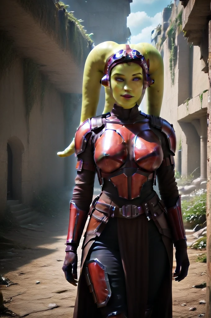 a ((fall body)) (((hera syndulla))) ((green skin )) ((female twi'lek ))mandalorian,walking on snow coverd ruins , ((green fire eyes )) , beautiful detailed eyes, beautiful detailed lips, extremely detailed face, long eyelashes, mandalorian armor, sci-fi, cinematic lighting, dramatic, epic, intricate details, hyper-realistic, 8k, high-quality, photorealistic
