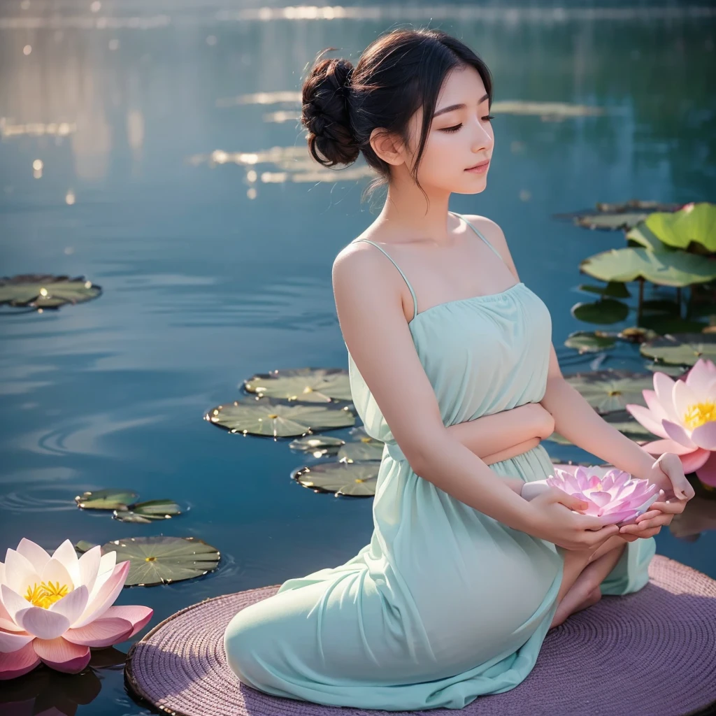 "Create a calming and serene profile picture for a meditation channel. The design should feature a peaceful and harmonious symbol, such as a lotus flower, a meditating figure, or an abstract representation of tranquility. Use soft, soothing colors like gentle blues, calming greens, and warm purples. The background should be subtle and dreamy, with gentle gradients or abstract patterns that evoke a sense of peace and relaxation. Incorporate elements like soft light glows or subtle sparkles to enhance the mystical and tranquil atmosphere. The overall effect should convey a sense of inner peace and serenity, making it a perfect fit for a meditation channel."
