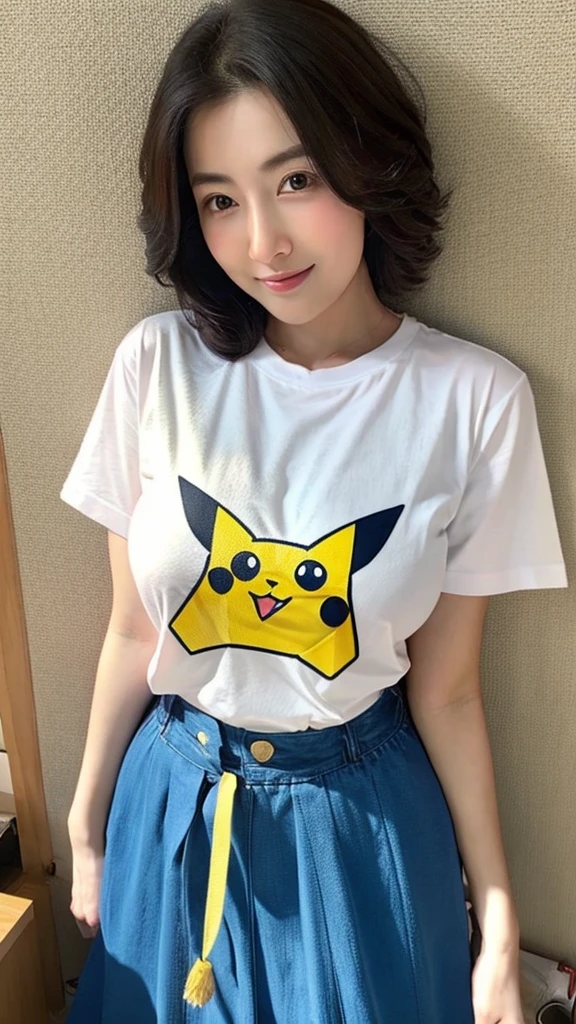 Korean woman with pokemon t-shirt, big breasts