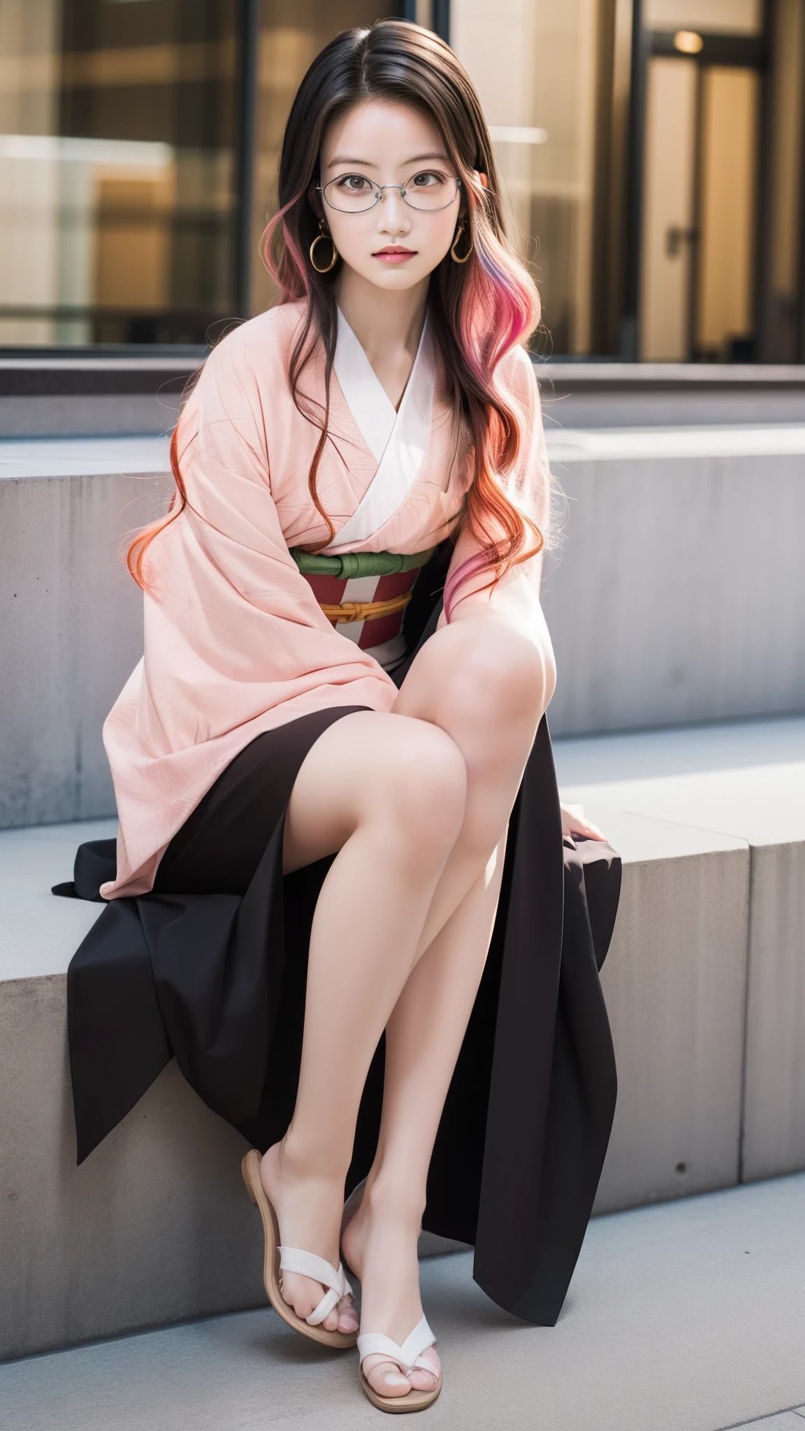 Cute Japanese woman, (************), (Very cute face), White moist skin, Looking at the camera, Melancholy expression, (Glasses: 1.4),
BREAK,
Idol,
BREAK,
(Wearing cute kimono: 1.3), (Highly revealing kimono), Very large earrings, Short length,
BREAK,
(Fighting pose: 1.1),
BREAK,
(Long hair), (Pink hair: 1.4), (Wavy hair), (Gradient hair: 1.3), (Red hair at the ends),
BREAK,
(Realistic: 1.3), Masterpiece, Perfect lighting, (Ultra high resolution), (8K), (Highly detailed: 1.4), (From the front), (Full body: 1.4), (Symmetrical: 1.2), (One shot),
BREAK,
(Shibuya city in Japan: 1.2),
BREAK,
(Demon Slayer: 1.4),
BREAK,
(Imada Mio: 1.4),