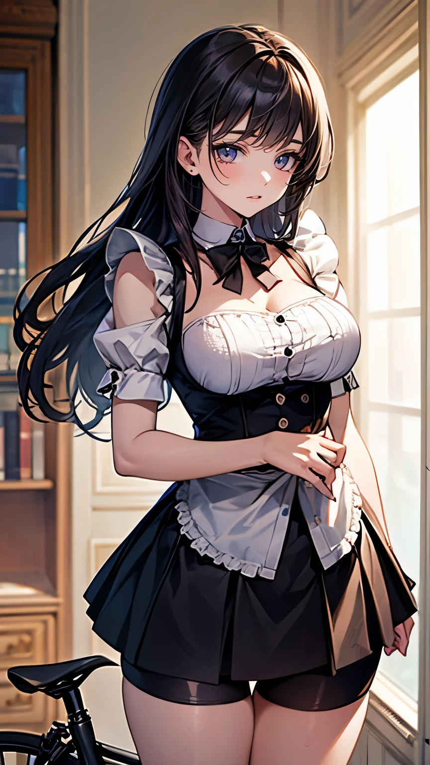 （Very delicate and beautiful：1.2）super model,,Beautiful breasts,voluptuous,【bike shorts】,,【3girls】,,Highest quality, High resolution, 8k,Maid clothes,mini skirt.Three Girls
