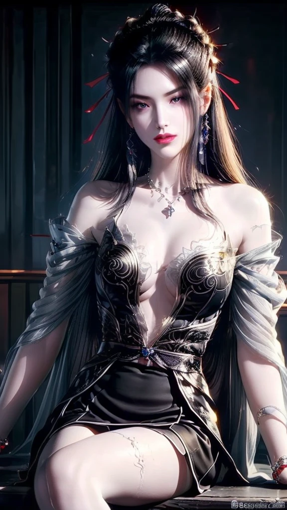 A girl, Gauze skirt, Black hair, Mercury boiling inside, Put a few drops of mercury on your skin,Passionate,Tender as water,(Big ,Large Breasts)Royal sister,Sexy。
