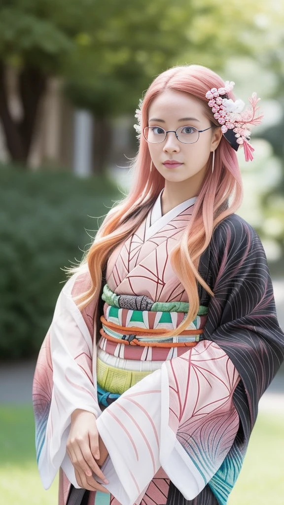 Cute Japanese woman, (16 years old), (very cute face), white moisturized skin, looking at the camera, melancholy expression, (glasses: 1.4),
BREAK,
Idol,
BREAK,
(wearing cute kimono: 1.3), (kimono with high exposure), very large earrings, short length,
BREAK,
(long hair), (pink hair: 1.4), (wavy hair), (gradient hair: 1.3), (hair with red ends),
BREAK,
(realistic: 1.3), masterpiece, perfect lighting, (ultra-high resolution), (8K), (highly detailed: 1.4), (from the front), (full body: 1.4), (symmetrical: 1.2), (one shot),
BREAK,
(Shibuya city in Japan: 1.2),
BREAK,
(Demon Slayer: 1.4),
BREAK,
(Hirose Suzu: 1.4),