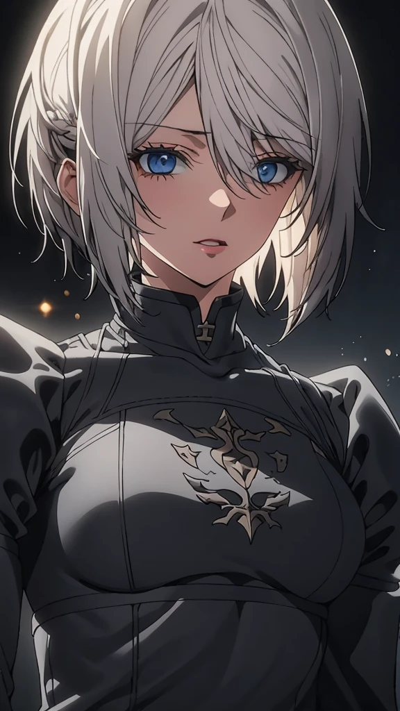 (Extremely detailed CG 8k unity wallpaper), (work of art), (best qualityer), (ultra detali), (Best illustration), (best shade), (absurderes), 2b, 1 girl, shorth hair, short ponytail, normal size , White hair, blindfolded alone, Bullying women, admiral uniform, natta, hero pose, white clothes, general uniform, military dress uniform, lighting sun, exposed to sunlight,commander, cape, fighting, ((beautiful fantasy girl)), (master part: 1.2), best qualityer, high resolution, photorrealistic, photogenic, unity wallpaper 8k, perfect lighting, (perfect arms, Perfect Anatomia) gorgeous face, details Intricate, lifelike details, the anime, The perfect girl, detalhes perfeitos, ultra HD |, 8k, professional foto