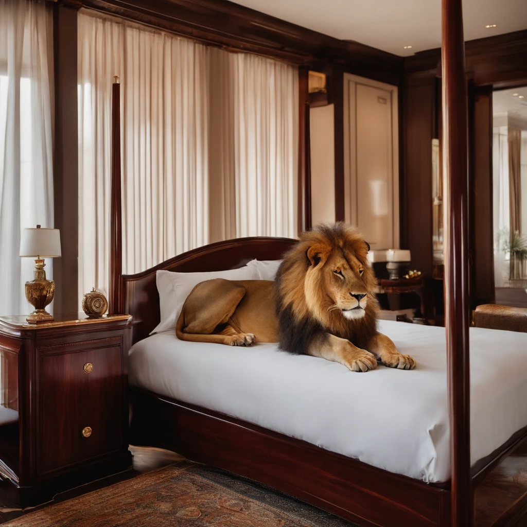 Lion sleeping in luxury hotel 