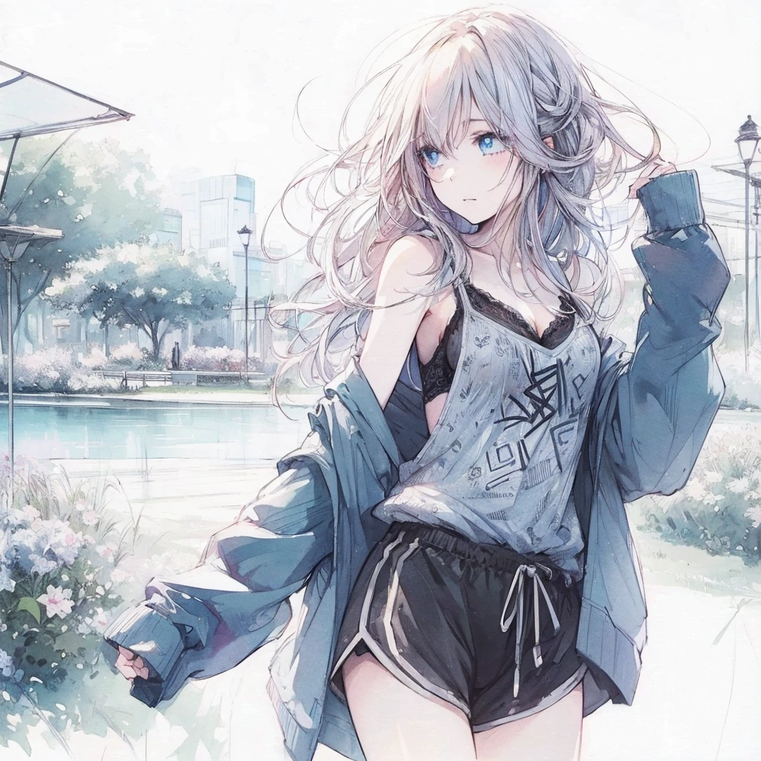 Official art using high-quality hand-drawn watercolor sketch techniques. (best quality,4k,8k,highres,masterpiece:1.2),ultra-detailed,beautiful detailed eyes,A girl with beautiful eyes, everyone, beautiful anime girl, cute anime girl, smooth anime art, anime style, elegant colors, soft lighting, delicate beautiful eyes, very coquettish, (beautiful large breast:1.2), (correct hands:1.2),